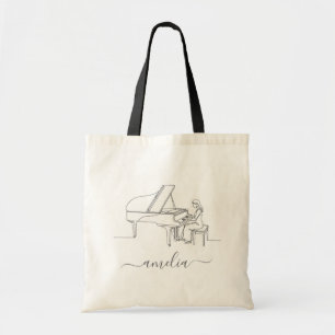 Personalized Female Piano Player Line Drawing Tote Bag