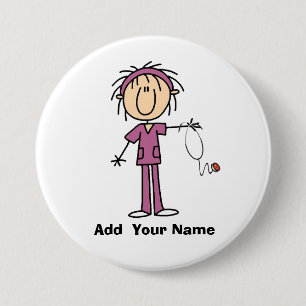 Personalized Female Stick Figure Nurse  Button