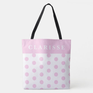 Personalized Feminine Chic Pink & White Polka Dot Tote Bag