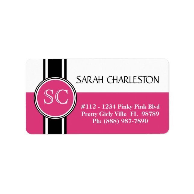 Personalized Feminine PINK Black White BookPlate Label (Front)