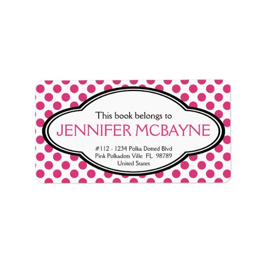 Personalized Feminine Pink Polkadots Bookplate