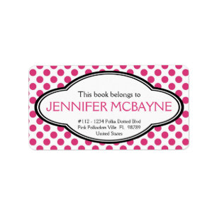 Personalized Feminine Pink Polkadots Bookplate Label