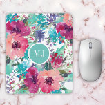 Personalized Feminine Watercolor Floral Pattern Mouse Pad<br><div class="desc">A vibrant colourful watercolor floral pattern mouse pad in pink,  fuchsia,  magenta,  aqua,  turquoise and purple makes a colourful splash for your home,  school or office.  Personalize with your monogram by editing the sample text in the design template.</div>