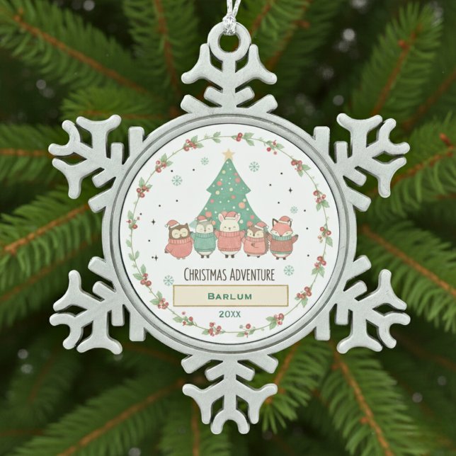 Personalized Festive Adventures Snowflake Pewter Christmas Ornament (Personalized Festive Adventures Snowflake Pewter Christmas Ornament)