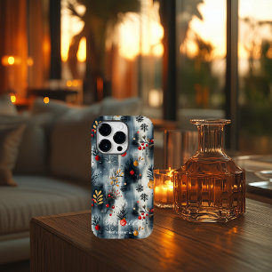 Personalized Festive Berries and Snowflakes Case-Mate iPhone 14 Pro Case