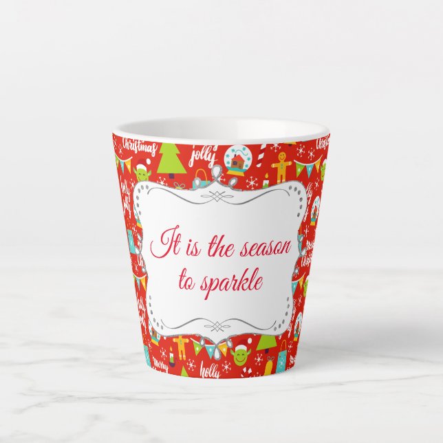 Personalized Festive Christmas Pattern Latte Mug (Front)