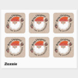 Personalized Festive Christmas Santa Claus Square Sticker<br><div class="desc">A pretty personalized Christmas Sticker with the words Merry Christmas and a cute Santa face. Great for putting on your baked holiday treats,  presents,  Christmas Cards,  and more. Designed for you by Blackberry Boulevard.</div>