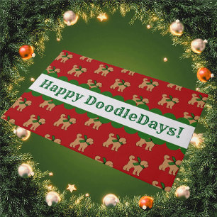 Personalized Festive Doodle Dog Red Holiday Doormat