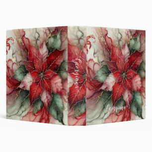 Personalized Festive Floral Alcohol Ink Poinsettia Binder