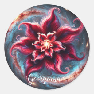 Personalized Festive Floral Poinsettia Galaxy Classic Round Sticker