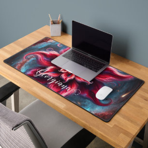 Personalized Festive Floral Poinsettia Galaxy Desk Mat