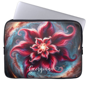 Personalized Festive Floral Poinsettia Galaxy Laptop Sleeve