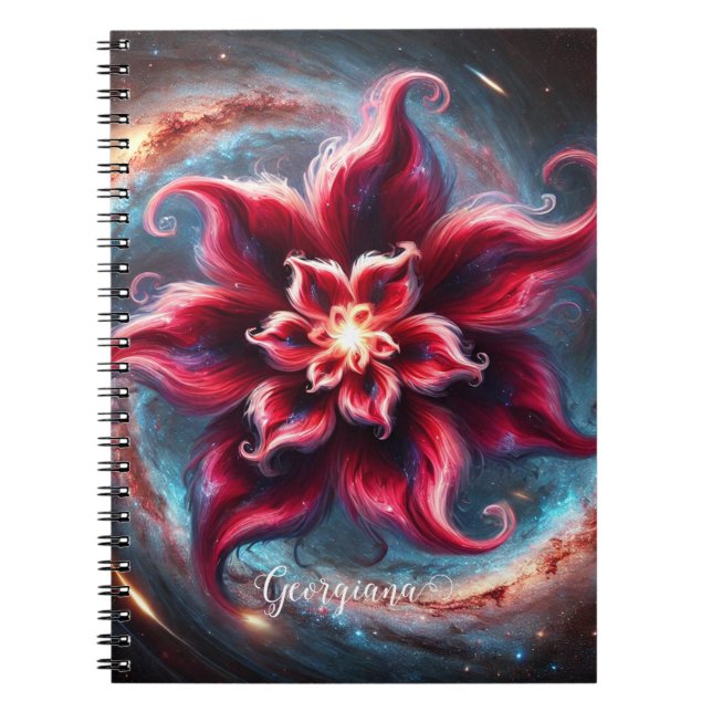 Personalized Festive Floral Poinsettia Galaxy Notebook (Front)