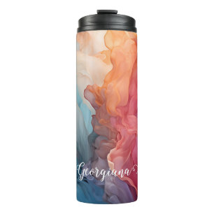 Personalized Festive Floral Poinsettia Galaxy Thermal Tumbler