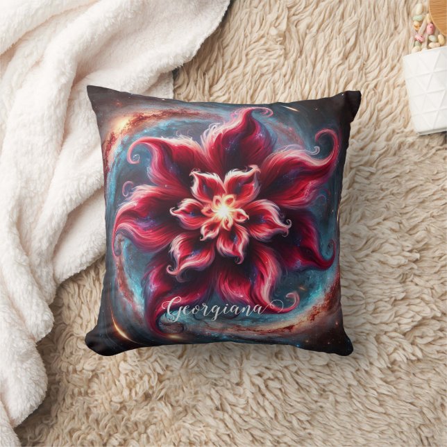 Personalized Festive Floral Poinsettia Galaxy Throw Pillow (Blanket)