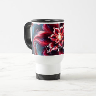 Personalized Festive Floral Poinsettia Galaxy Travel Mug