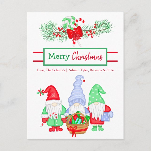 Personalized Festive Gnomes Holiday Christmas Card (Front)