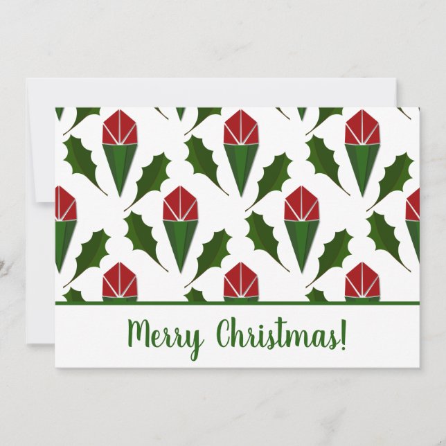 Personalized Festive Holiday Red Roses & Holly Art Card (Front)