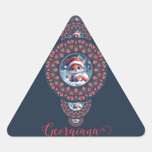 Personalized Festive Kawaii Fox Ornamental Mandala Triangle Sticker
