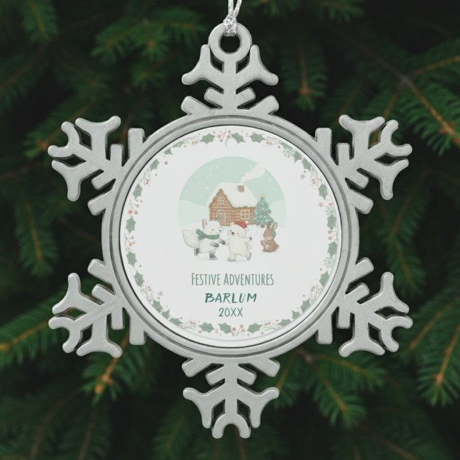 Personalized Festive Memories Snowflake Pewter Christmas Ornament (Personalized Festive Memories Snowflake Pewter Christmas Ornament)