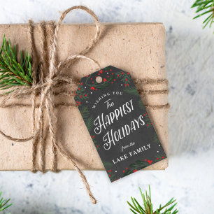 Personalized Festive Plaid & Greenery and Berries  Gift Tags