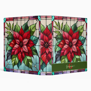 Personalized Festive Stained Glass Poinsettia Binder