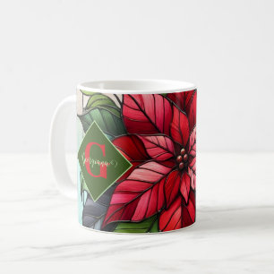 Personalized Festive Stained Glass Poinsettia Coffee Mug
