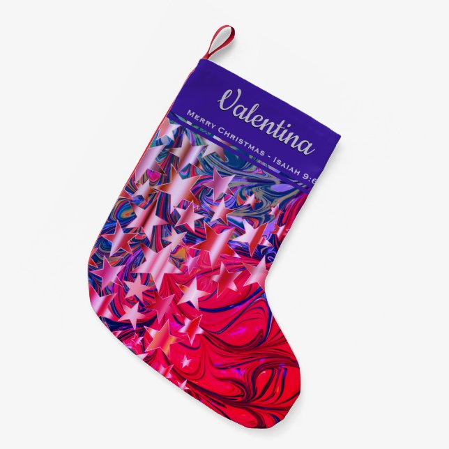 Personalized Festive Stars Small Christmas Stocking (Front (Hanging))