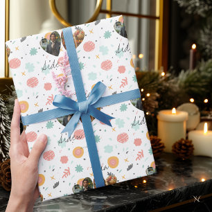 Personalized Festive with Photos and Names Wrapping Paper