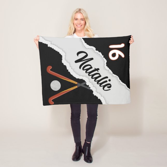 Personalized Field Hockey Blanket, Custom Name Fleece Blanket (In Situ)