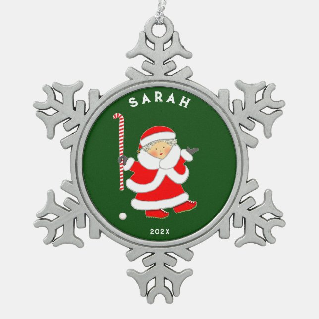 Personalized Field Hockey Collectable Snowflake Pewter Christmas Ornament (Front)