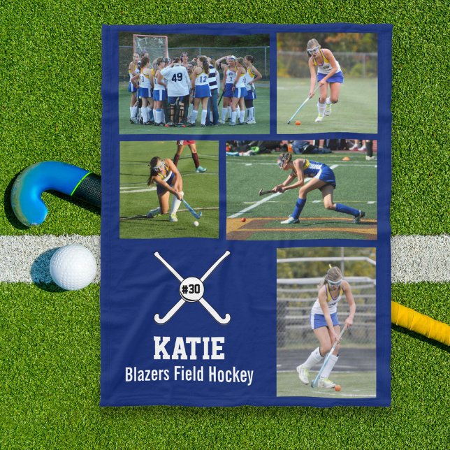 Personalized Field Hockey Photo Collage Name Team Fleece Blanket (Creator Uploaded)