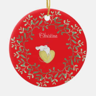 Personalized Field Mouse Wreath Keepsake Ceramic Ornament