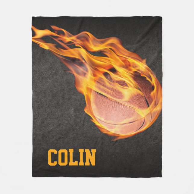 Personalized Fiery Basketball Fleece Blanket (Front)