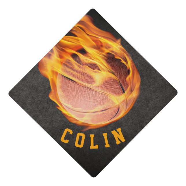Personalized Fiery Basketball Graduation Cap Topper (Front)