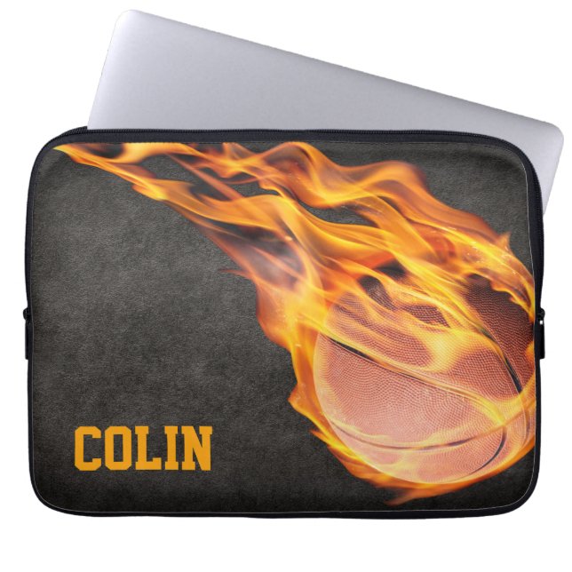 Personalized Fiery Basketball Laptop Sleeve (Front)