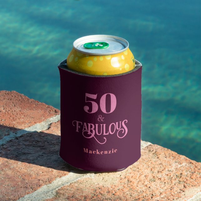 Personalized Fifty and Fabulous Burgundy Can Cooler (In Situ Pool)