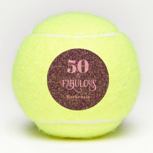 Personalized Fifty and Fabulous Burgundy Tennis Balls