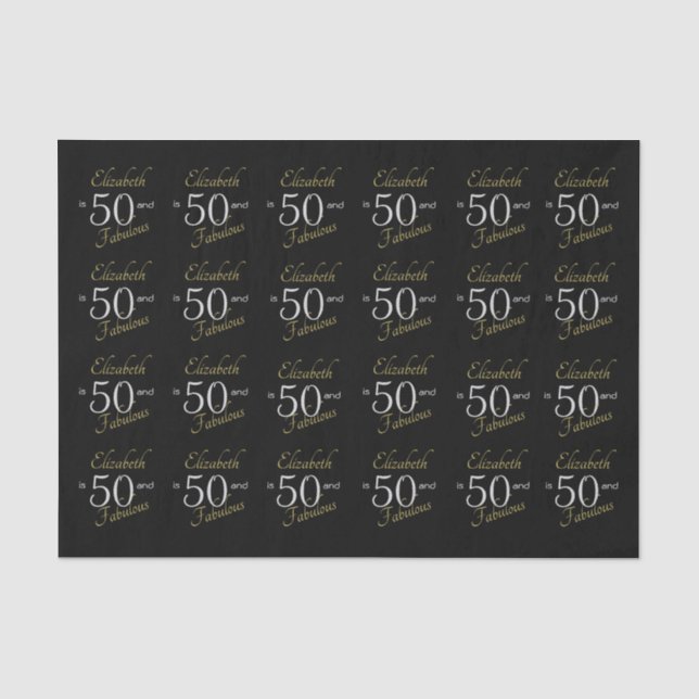 Personalized Fifty Fabulous Black Gold 50th  Tissue Paper (Front)