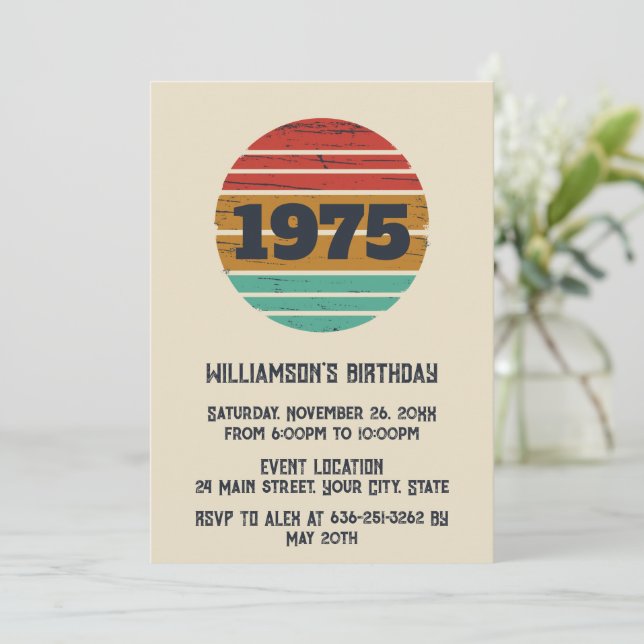 Personalized fifty vintage 50th birthday party invitation (Standing Front)