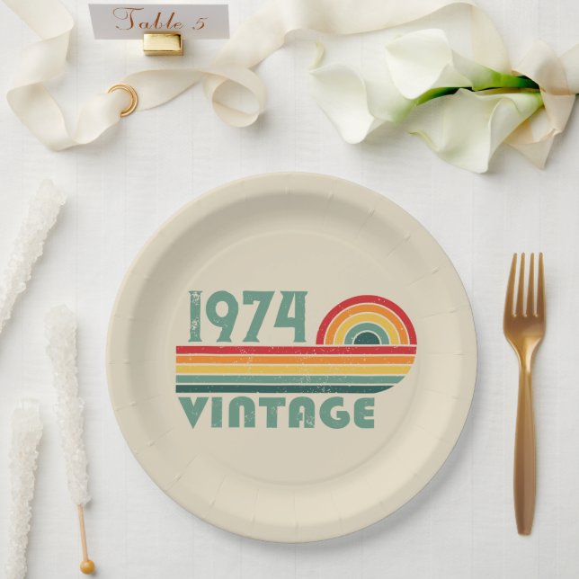 Personalized fifty vintage 50th birthday party paper plate (Wedding)