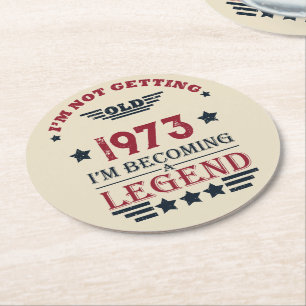 Personalized fifty vintage 50th birthday party round paper coaster