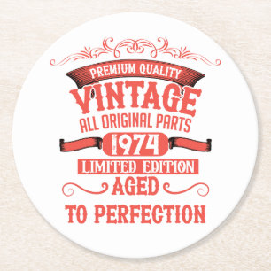 Personalized fifty vintage 50th birthday party round paper coaster