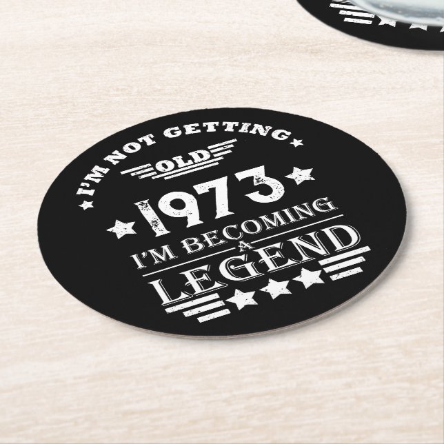 Personalized fifty vintage 50th birthday party round paper coaster (Angled)