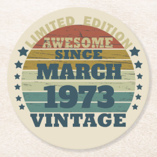 Personalized fifty vintage 50th birthday party round paper coaster