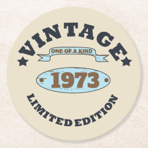 Personalized fifty vintage 50th birthday party round paper coaster