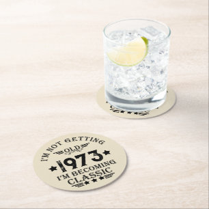 Personalized fifty vintage 50th birthday party round paper coaster