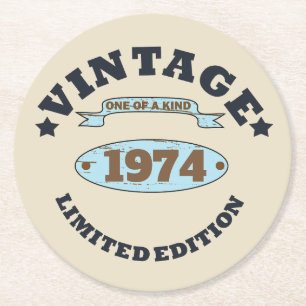 Personalized fifty vintage 50th birthday party round paper coaster