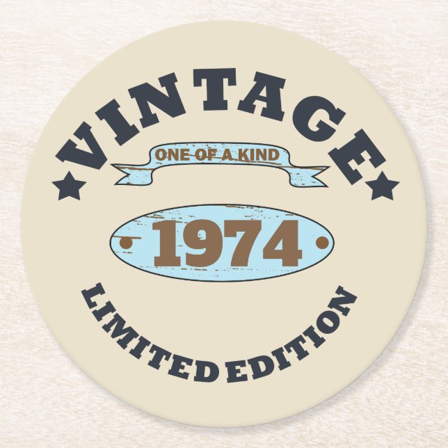 Personalized fifty vintage 50th birthday party round paper coaster (Front)