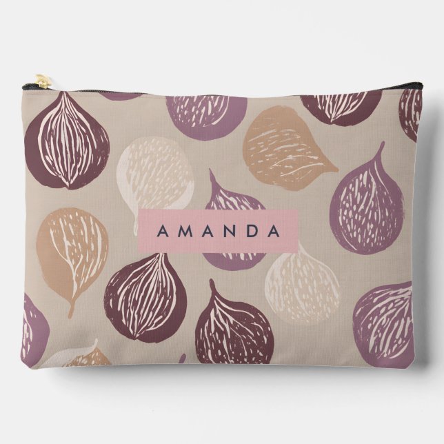 Personalized Fig Fruit Art in Warm Neutral  Accessory Pouch (Front)